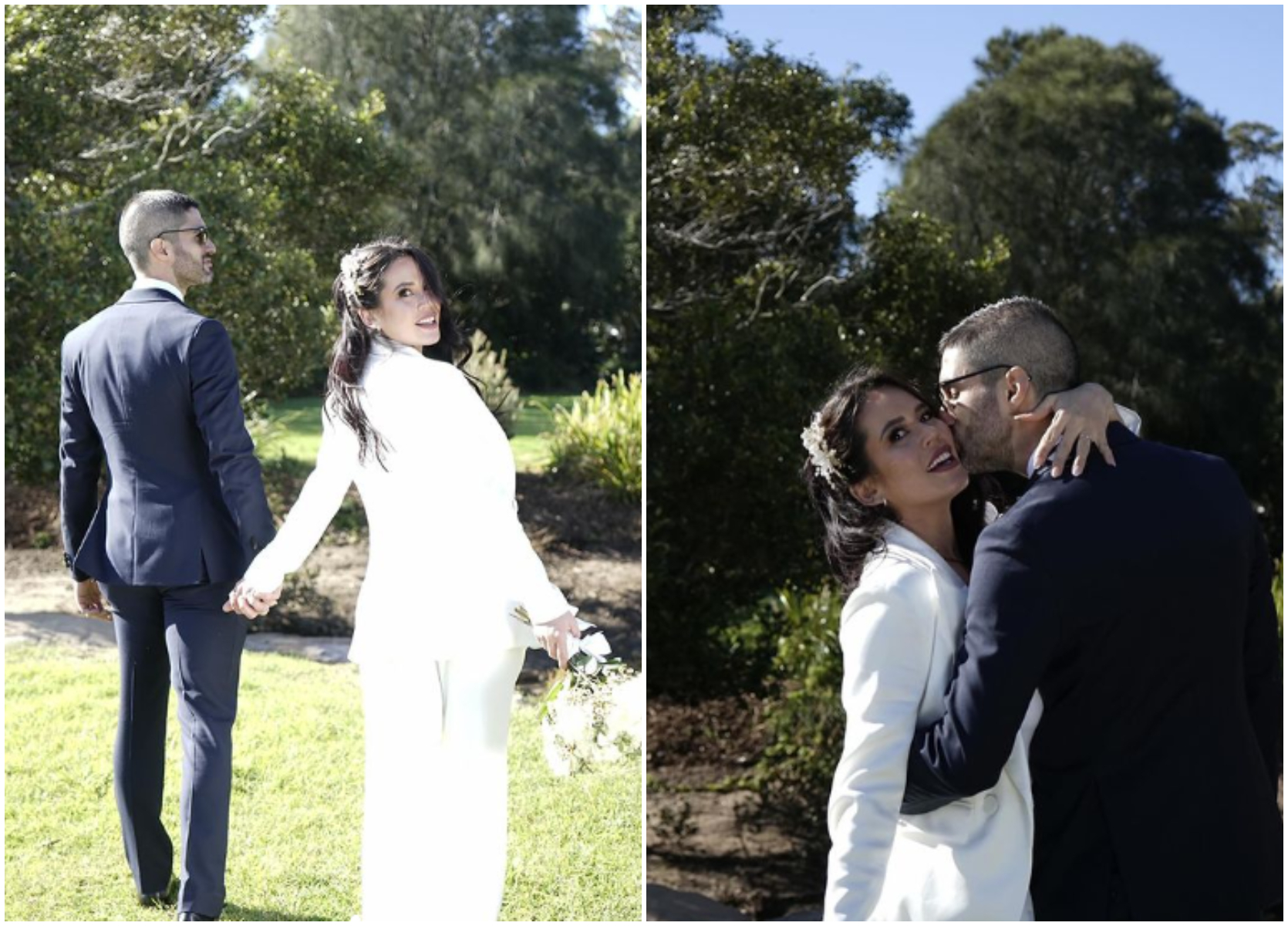 Dos fotografías del matrimonio de ANgie Alvarado donde posa románticamente junto a su esposo