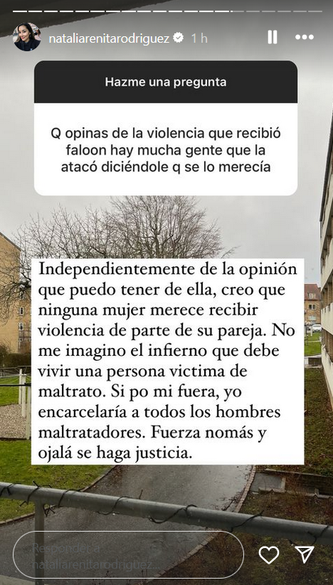 Respuesta de Natalia Rodríguez ante la VIF que sufrió Faloon