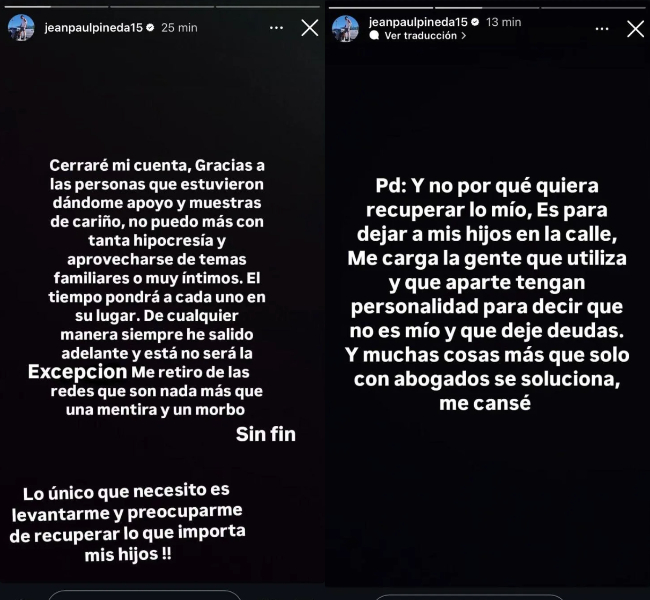 Historia de Jean Paul Pineda anunciando su retiro de redes sociales