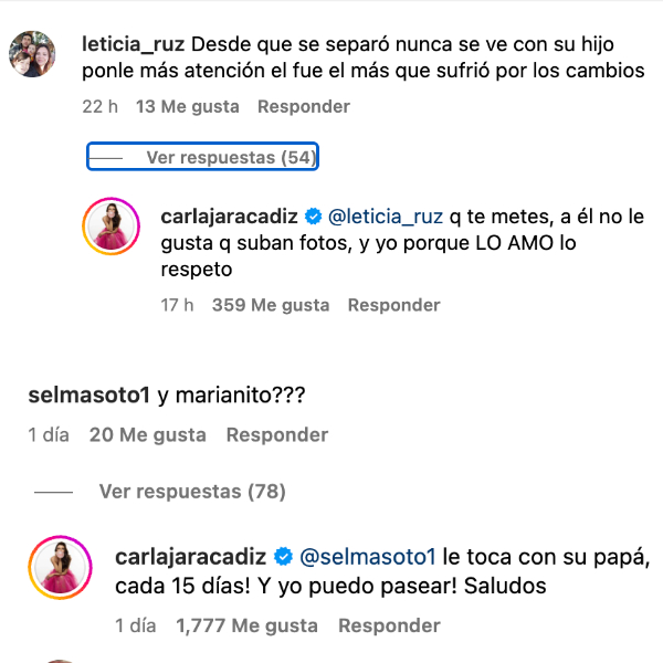 Respuestas de Carla Jara a comentarios sobre su maternidad