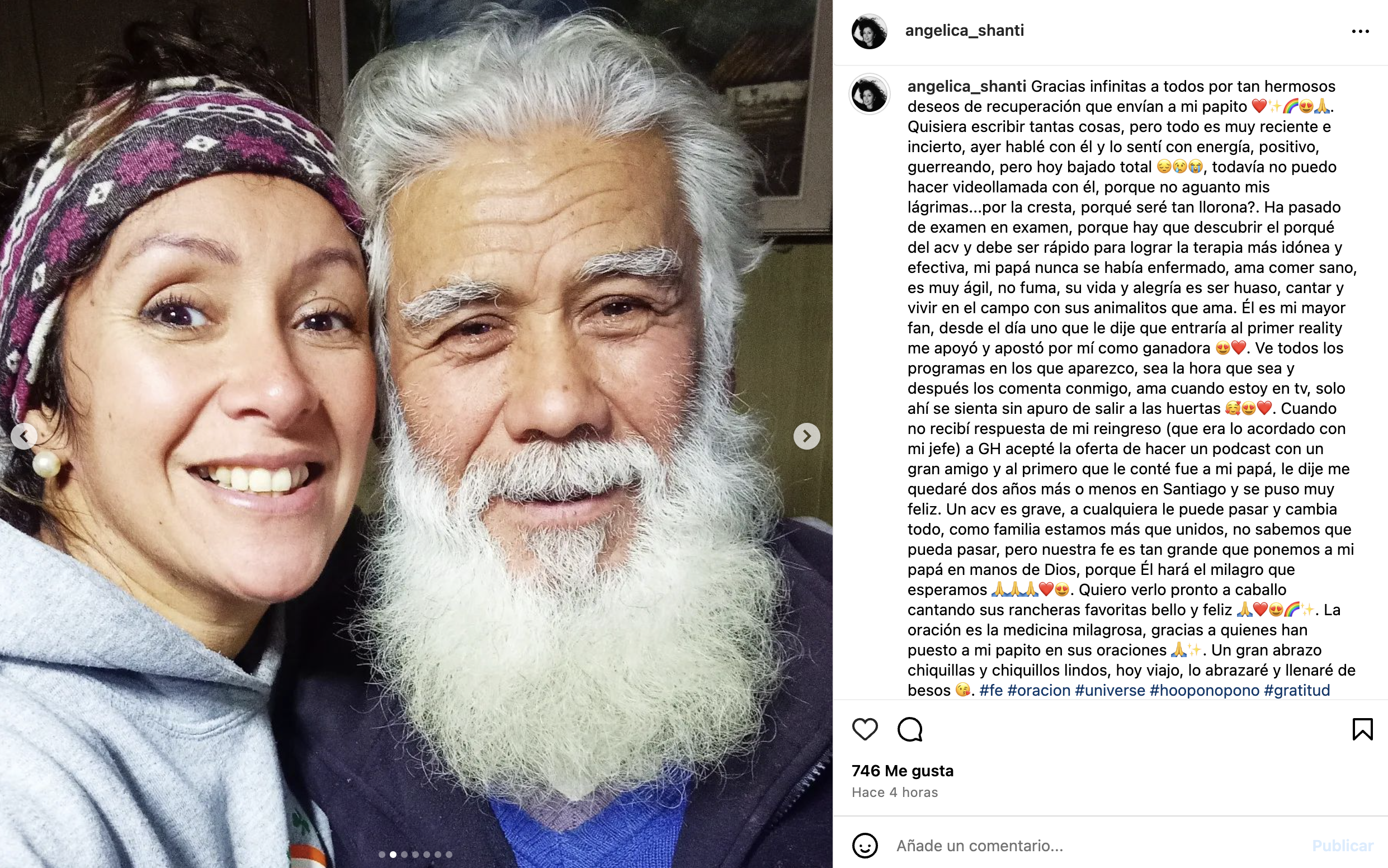 Publicación de Angélica revelando el estado de salud de su padre y su nuevo proyecto laboral 